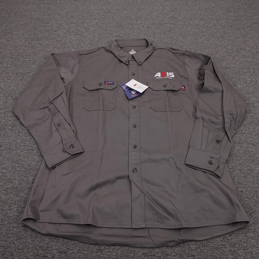 LAPCO FR Shirt Mens XL Gray Solid Flame Resistant Long Sleeve Workwear Button Up